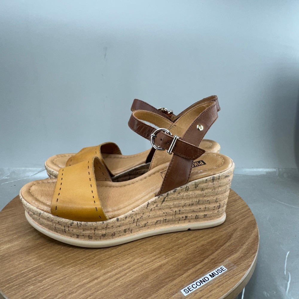 Pikolinos Leather Platform Wedge Sandals 37 6.5 6 Tan Brown Boho Summer Heels - Picture 4 of 8
